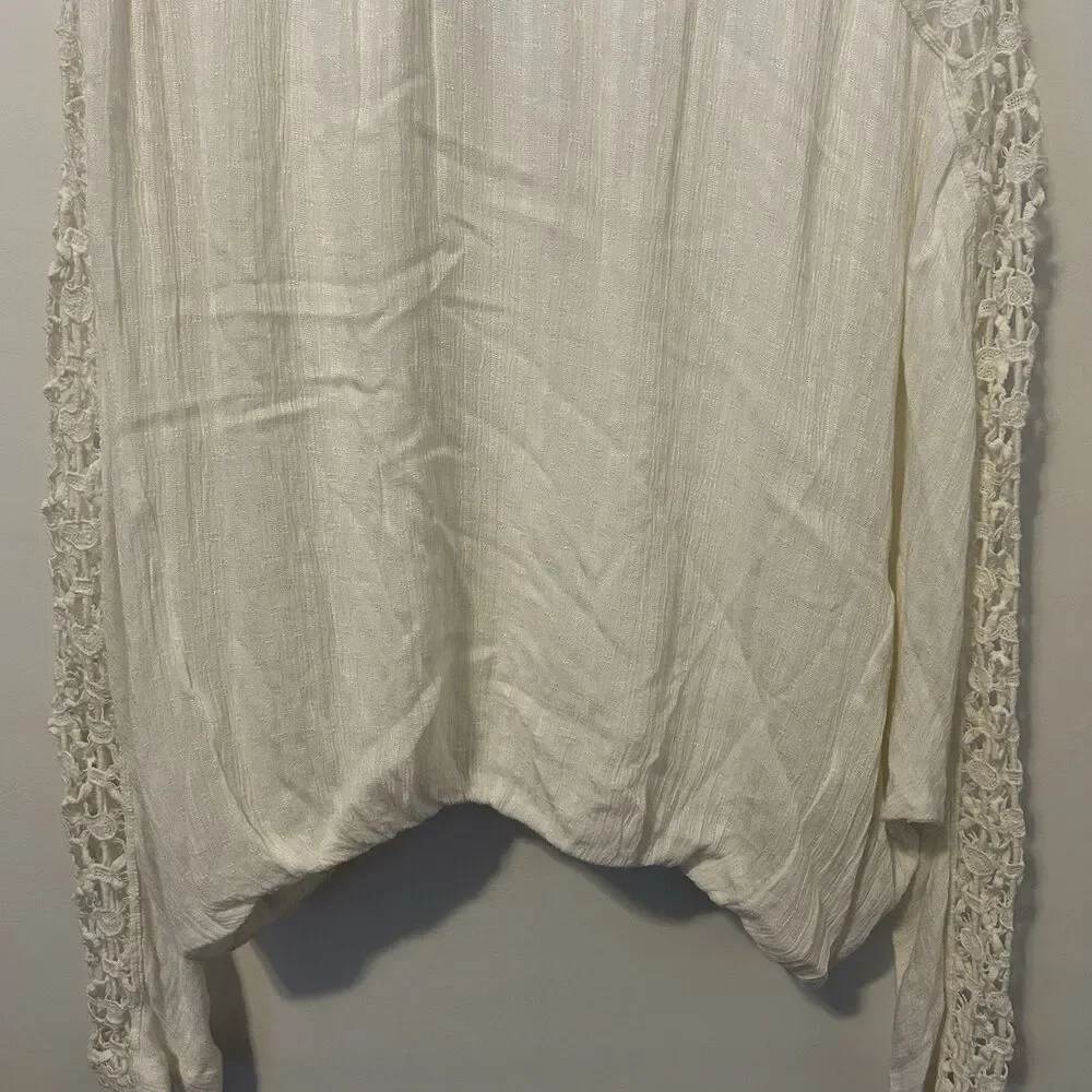 Free People Runaway Wrap Blouse Womens Size S White Crochet Dolman Sleeve Boho